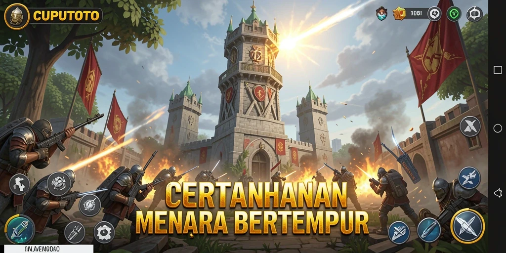Tampilan gameplay CUPUTOTO dengan menara bertahan dari serangan musuh.