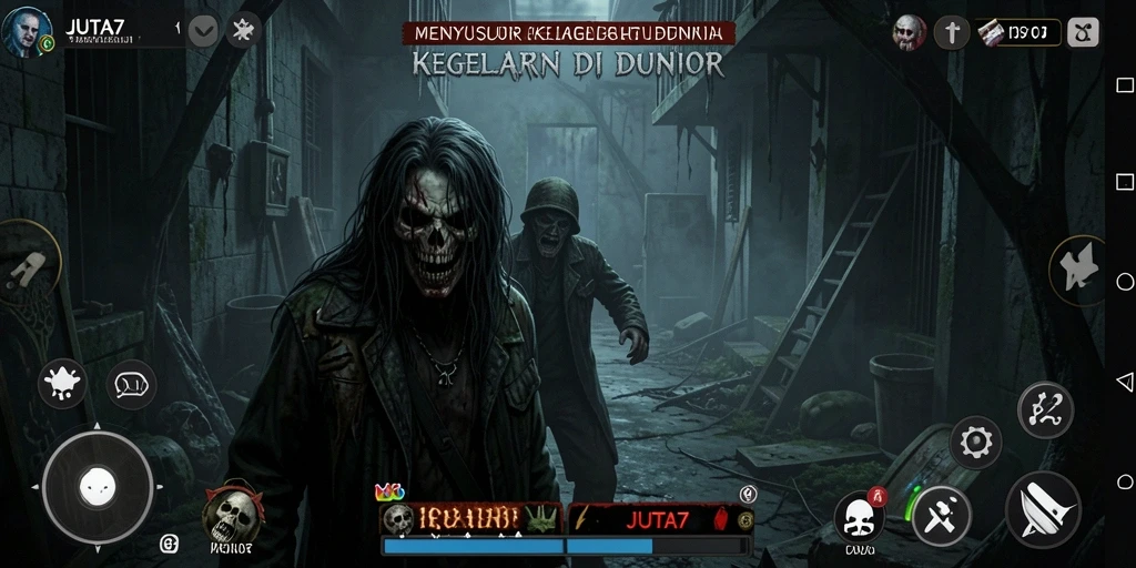 Screenshot gameplay JUTA7 yang menampilkan suasana Horror yang mencekam.