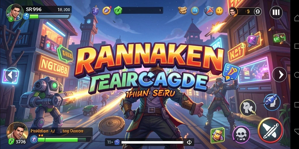 Screenshot utama SR996 menampilkan aksi seru gameplay Arcade.