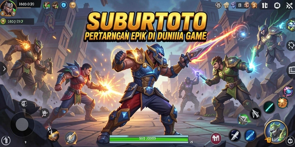 Screenshot utama SUBURTOTO menampilkan karakter bertarung dengan grafis menawan.